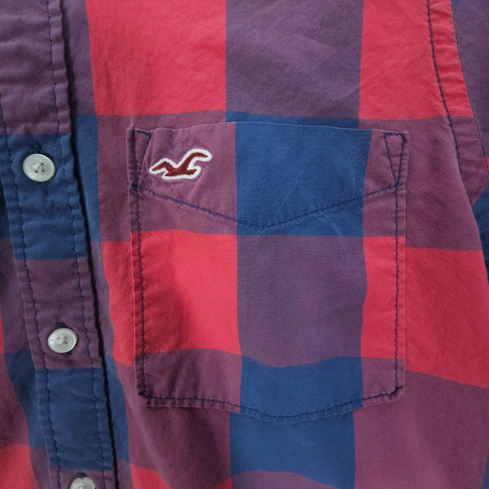 Y2K Hollister Shirt Mens Large Red Blue Plaid Flannel Style Cotton Streetwear - Picture 3 of 7